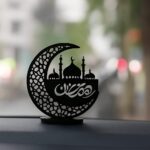 Monssa Ramadan Mubarak Acrylic Showpiece - Islamic Crescent Moon & Mosque Black Silhouette Decor - Muslim Home, Office & Car Dashboard Ornament - (Pack of 1) - Image 3