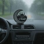 Monssa Ramadan Mubarak Acrylic Showpiece - Islamic Crescent Moon & Mosque Black Silhouette Decor - Muslim Home, Office & Car Dashboard Ornament - (Pack of 1) - Image 6