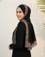 Stole for Women's Hijab, Black with Leopard Print Border Scarf for Women and Girls - Image 4