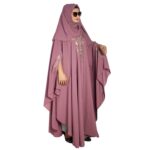 Beautiful Self Design Pink Embroidery Kaftan Abaya For Girls & Women - Image 5