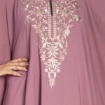 Beautiful Self Design Pink Embroidery Kaftan Abaya For Girls & Women - Image 6