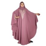 Beautiful Self Design Pink Embroidery Kaftan Abaya For Girls & Women - Image 7