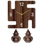 12" Inch Prelam MDF Wood English Numeral Swastik Square Without Glass Wall Clock (Brown, 30cm x 30cm) - 49 - Image 3