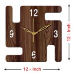 12" Inch Prelam MDF Wood English Numeral Swastik Square Without Glass Wall Clock (Brown, 30cm x 30cm) - 49 - Image 5