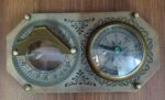 SF Enterprises Brass Antique Sundial Compass with Decorative Floral Design, Antique Navigation Instrument - Image 4