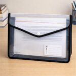 Worldone Flexi Document Bag with Snap Button| Expandable Document Folder | Name Card Pocket | Mesh Pocket | Durable Cross-Line PP Material | Edge Binding | FC Size | Transparent Black - Image 3
