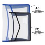 Worldone Flexi Document Bag with Snap Button| Expandable Document Folder | Name Card Pocket | Mesh Pocket | Durable Cross-Line PP Material | Edge Binding | FC Size | Transparent Black - Image 4