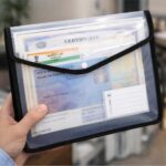 Worldone Flexi Document Bag with Snap Button| Expandable Document Folder | Name Card Pocket | Mesh Pocket | Durable Cross-Line PP Material | Edge Binding | FC Size | Transparent Black - Image 5