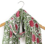 Ravaiyaa - Attitude is everything Hand Block Printed Cotton Long Stole Scarves Hijab Neck Wrap Scarf 71" X 21" Inch (Green Pink Floral) - Image 3