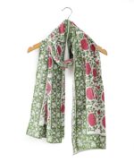 Ravaiyaa - Attitude is everything Hand Block Printed Cotton Long Stole Scarves Hijab Neck Wrap Scarf 71" X 21" Inch (Green Pink Floral) - Image 7