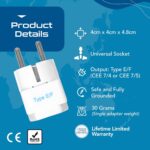 Ceptics India to European Travel Adapter (Schuko) - Type E/F India to Europe - CE Certified - RoHS Compliant - White - 1 Pack - 5 Years Warranty - Image 4