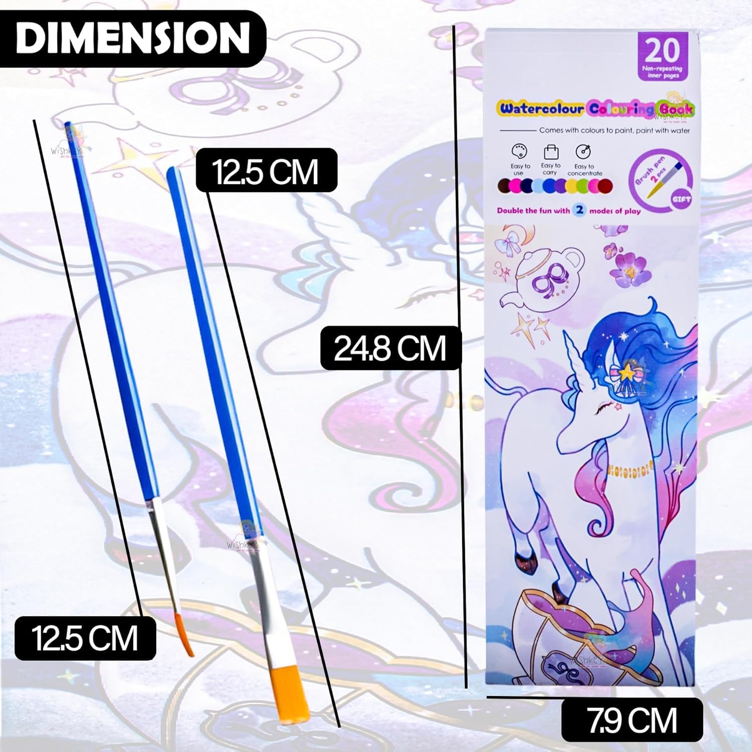 2-in-1 Watercolor & Magic Reveal Coloring Book Set for Kids 1 Book of 20 Pages Reusable Art with Brushes & Built-in Paints Princess, Unicorn, Space Themes Mess-Free Art Activity - Image 2