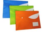 3 Pack A4/Legal Heavy Duty Document File Bag,Double Pocket Fluorescent Envelope Holder Storage Case, Snap Button Organizer, My Clear Plastic Container (Fluorescent Color, Pack of 3) - Image 2