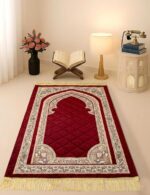 42 x 36 Inch Digital Print Velvet janamaz | Washable Prayer Mat | Maroon Multipurpose Soft Prayer Rug/Aasan for Daily Salah, Janimaz Namaz, Comfortable & Durable for Daily Use - Pack of 1 - Image 2