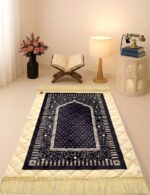 42 x 36 Inch Digital Print Velvet janamaz | Washable Prayer Mat | Navy Blue Multipurpose Soft Prayer Rug/Aasan for Daily Salah, Janimaz Namaz, Comfortable & Durable for Daily Use - Pack of 1 - Image 2
