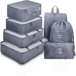 7 Piece Travel Packing Cubes Organizer Set with Shoe Bag, Lightweight Luggage Storage Organizers, Polyester (Grey) - Image 2