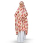 ANA Ramizah Pink Leaf Floral Prayer Dress – Pure Cotton Namaz Makhna with Tie Knot | Lightweight, Breathable for Hajj, Umrah & Salah - Image 2