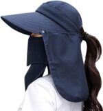 Alexvyan Blue Wide Brim Face Mask Sun Hat Sunvisor Detachable Neck Face Flap Ponytail UV Protection Sun Hat Garden Fishing Hiking Sun Protection Sun Visor for Women & Girls. - Image 2