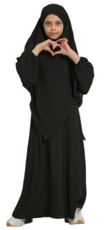 Alie NK SHOPPING Traditional Black Abaya with Hijab, Full Length Islamic Dress for Girls - Image 2