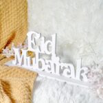 American Elm Elegant Eid Mubarak White WPC Ramadan Decoration English Lettering Tabletop Islamic Greeting Sign for Muslim Celebrations - Image 2