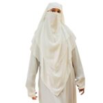 Bashariya White Georgette Two-Layer Triangle Prayer Hijab cum Niqab for Women | Ready-to-Wear Modest Islamic Headscarf with Tie-Back Design | Comfortable & Elegant Muslim Wear - Image 2