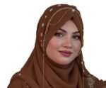 Black Hijab with Gold Pearl Chain Hair Accessory, Embellished Headpiece, Elegant Islamic Style (Brown) - Image 2