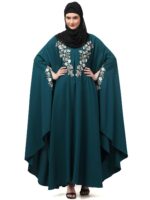 Bottle Green Embroidered Irani Kaftan Abaya with Floral Design, Free Size, Women's Islamic Modest Wear - Image 2
