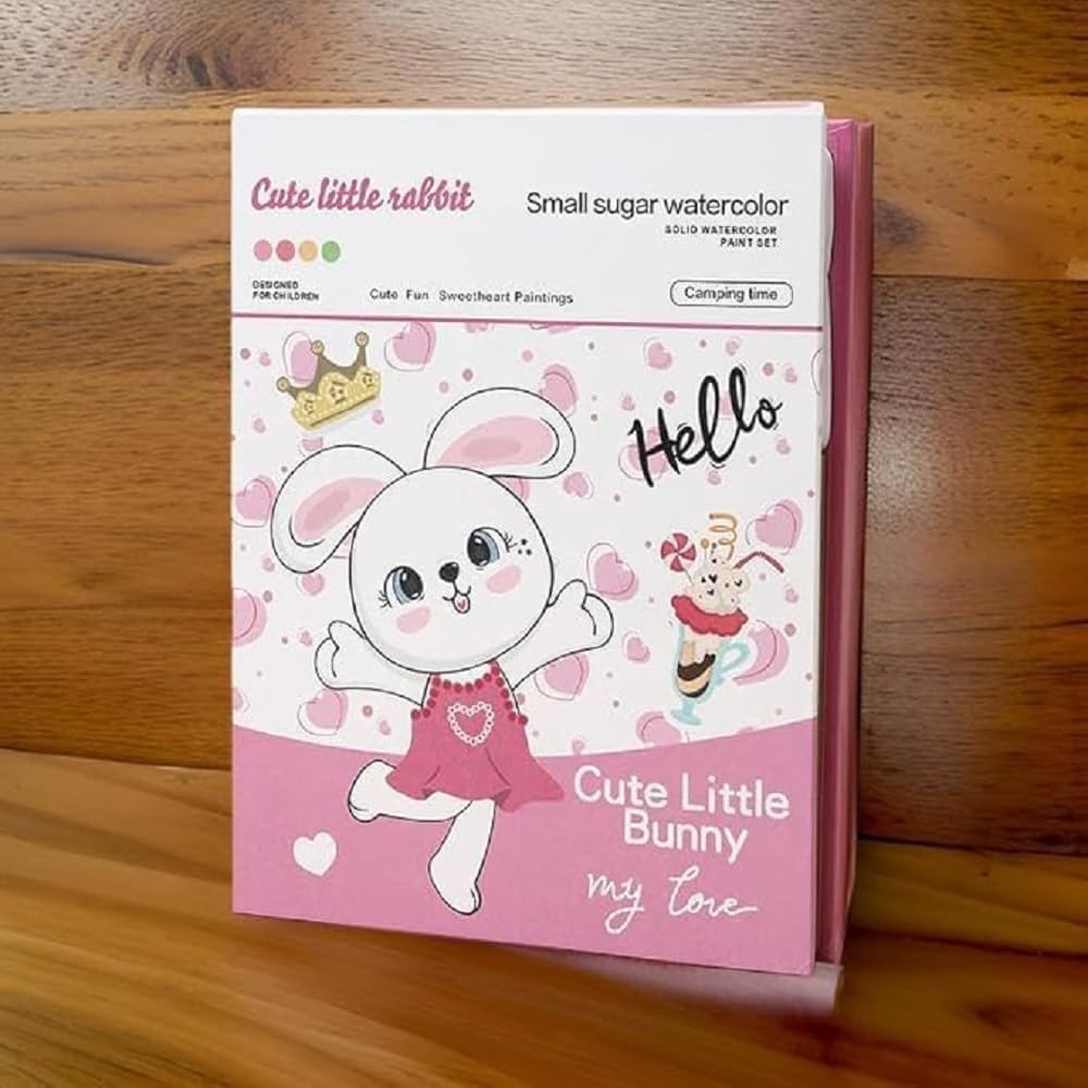 Cute Little Bunny Watercolor Coloring Book for Kids Luxury Magic Watercolor Painting Book for Kids with Built-In Rainbow Paint Palette and Water Brush, Reusable Cartoon Art Activity Drawing Pad for Boys Girls. - Image 2