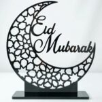 DIGI ARTS Eid Mubarak Moon Table Decor – Islamic Crescent Moon Ramadan Decoration, Laser Cut Acrylic Festival Decoration for Home, Office, Tabletop, Eid Gift (black) - Image 2