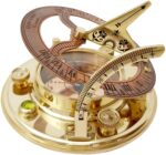 Designer Antique Brass & Copper Sundial Compass, Sundial Clock with Leather Case - Image 2