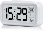 Digital Alarm Clock with Automatic Light Sensor – Battery Operated Desk Table Clock with Time, Date & Temperature Display, Compact LCD Alarm Clock for Bedroom, Home & Office (White) - Image 2