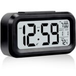 Digital Alarm Clock with Large LCD Display, Smart Backlight Sensor, Temperature & Date Calendar, Battery Operated Desk Clock with Snooze for Bedroom, Travel & Office (Black - Style 1) - Image 2