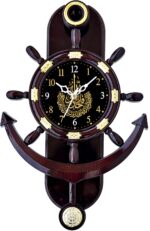 FLEXII Cherry Nautical Islamic Wall Clock, Brown Wood Anchor Design with Arabic Calligraphy, Decorative Religious Theme, 33 x 26 x 5 cm - Image 2