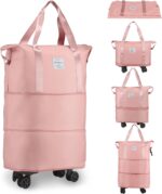 HAKKU 2 Layer Expandable Duffle Bags/68cm Nylon Convertible Travel Luggage with Wheels/Waterproof Traveling Bag for Clothes and Extendable Duffle Luggages for Men and Women (2 Layer With Wheel, Peach) - Image 2