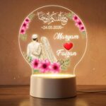 Islamic Couple LED Night Lamp | Custom Name Acrylic Light Muslim Wedding Gift | Personalized Nikah Decor | Romantic Bedroom Table Lamp for Husband Wife Anniversary Present | 5.5x5.5 inch - Image 2