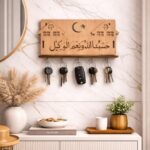 Islamic Key Holder for Wall - Arabic Calligraphy keyholder - 10-inch MDF Key Organizer with 6 Hooks for Home, Office & Entryway - Muslim Housewarming Gift (Hasbunallah Wanimal Wakeel) - Image 2