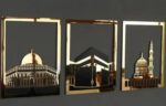 Islamic Mosque Wall Art, 3D Gold Metal Geometric Architecture Decor, Modern Islamic Home Decoration, Multi-Panel Wall Hanging - Image 2