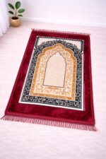 Janamaz Prayer Mat Turkey Soft Velvet | Namaz Mat, Janimaz Namaz Aasan, Islamic Prayer Rug for Salah | 70x110 CM (Printed Red) - Image 2