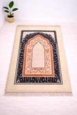 Janamaz Prayer Mat – Turkey Soft Velvet Namaz Mat | Premium Aasan for Daily Salah, Janimaz Namaz, Comfortable & Durable Prayer Mat | 44x27 Inch, Printed - Cream - Image 2