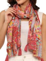 KE KANHA EXPORT Women Scarf|Stole For Women|Scarf For Women Stylish|Stall For Women|Border Print Face Cover Head Wrap|Boho|Beach|Multicolor|180x50cm|Pack Of 1|FREE Scrunchie Included - Image 2
