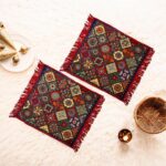 Kuber Industries Pack of 2 Velvet Finish Pooja mat for Sitting on Floor | Traditional Rangoli Print Aasan Puja Cloth for Home Mandir | Suitable for Prayer & Meditation | Red Rangoli - Image 2
