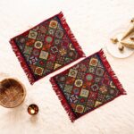 Kuber Industries Pack of 2 Velvet Finish Rectangular Pooja Mat for Sitting On Floor | Traditional Rangoli Print Aasan Puja Cloth for Home Mandir | Suitable for Prayer & Meditation | Red Rangoli - Image 2