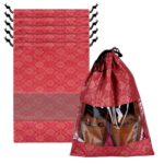 Kuber Industries Shoe Bags | Shoe Bags for Travel | Drawstring Shoe Storage Bags | Storage Organizers Set | Shoe Cover with Transparent Window | Shoe Pouches | Golden-Print | Pack of 6 | Maroon - Image 2