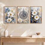 Livin'luxe Islamic Calligraphy Floral Wall Painting Set of 3 for Living Room Bedroom Hall Office Decor, White Blue Arabic Art, Premium Wooden Synthetic Frame (25.5 x 37.5) NXL03-158 - Image 2