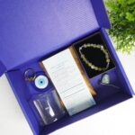 LoveRocks Gift Set for Your Loved One's with Evil Eye Keychain, Glass Candle Jar with Sandwax, Golden Rutile Bracelet and Tumbled Crystal Stone - Image 2