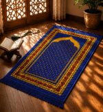 Luxury Islamic Prayer Mat 24x48 Inch Elegant Floral Border & Soft Quilted Comfort Jaanamaz Sajjdah Prayer Rug for Men & Women (Blue) - Image 2