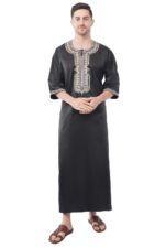 MALIK's KURTA KING Moroccan Thobe for Men Taiwan Polyester Fabric Islamic Jubba Multi Colour (IN, Alpha, 2XL, Black) - Image 2