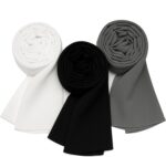 MIRTAZ Women’s Chiffon Hijab Combo Pack of 3 (White, Black & Grey) 180x70 cm | Soft Lightweight Plain Muslim Headscarf for Daily Wear - Image 2