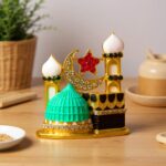 Mini Mosque Islamic with Stones Allah Sign Statue Moon and Star for Car Dashboard Believed to Protect and Bless Travelers on Their Journeys (Multicolor) - Image 2