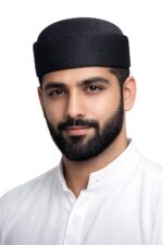 Miya Al Haramain Mesh Namaz Topi for Men | Breathable Islamic Prayer Cap (Kufi/Taqiyah) | Soft Stretch Fit, Black - Image 2